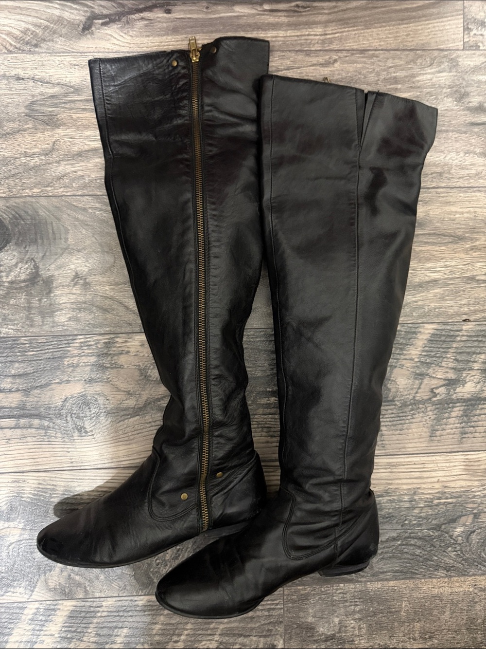 Aldo Black Over-the-Knee Leather Zip Boots
